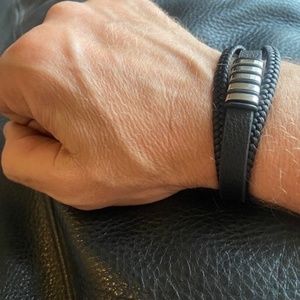 Misa & Co. 5 Bar Stainless Steel and Leather Bracelet